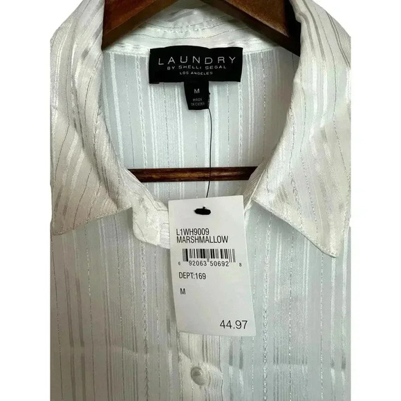 Laundry by Shelli Segal Women Sheer Button Down Shirt, White - Picture 3 of 10